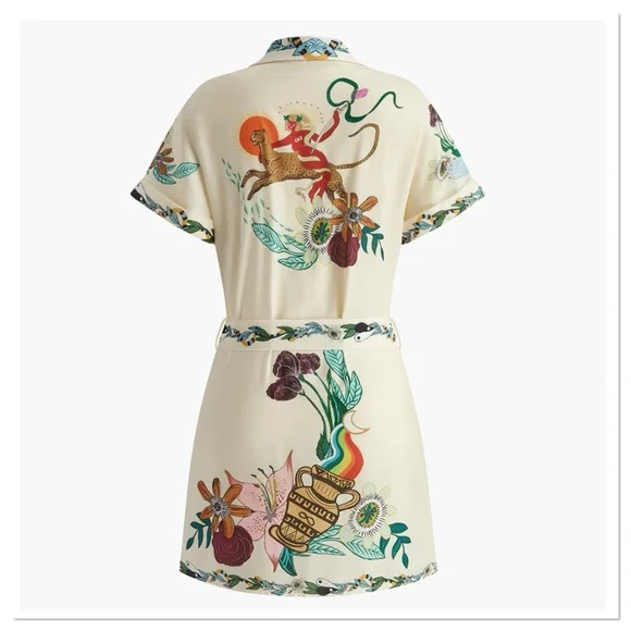 Commense Print Collared Belted Short Shirt Dress, Multicolored, NWT, Size M (6) - Picture 2 of 14